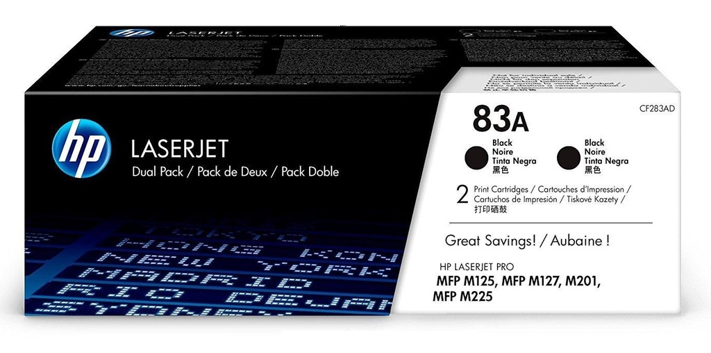 Cartucho de Tóner Negro 83A Dualpack HP Laserjet MFP125/MFP127FN