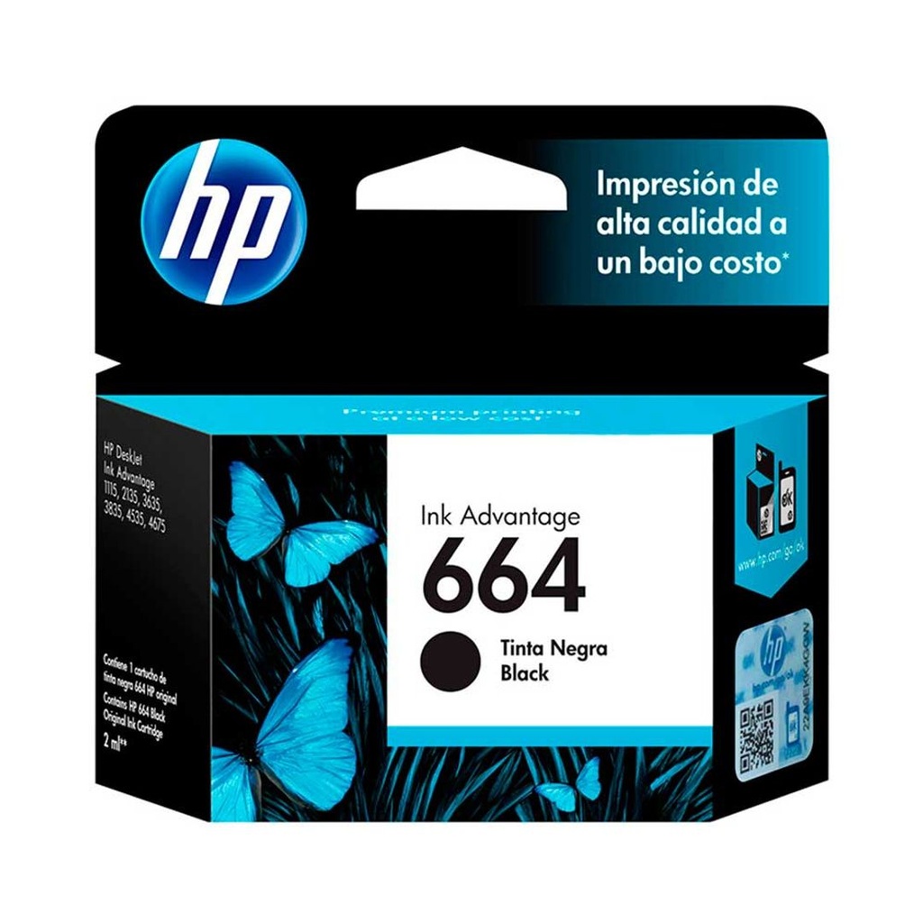 Cartucho de Tinta Negra 664 HP Designjet 1110/1115/2130/2135/3630/ENVY 4520/Officejet 3830