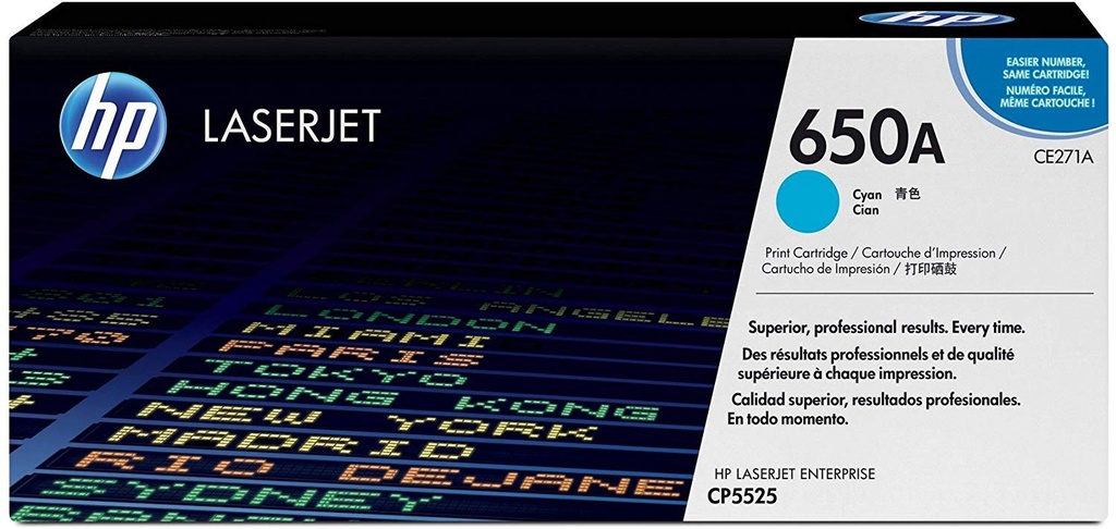 Cartucho de Tóner Cyan 650A HP Laserjet CP5525/M750
