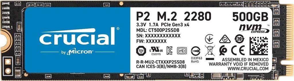 Disco de Estado Sólido Crucial P2 500 GB PCIE NVME 2300/940 MB/S
