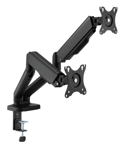 Brazo soporte ergonómico para 2 (dos) monitores tipo VESA 17-32&quot; con resorte y administración de cables, color negro, marca XUE® Modelo C024E