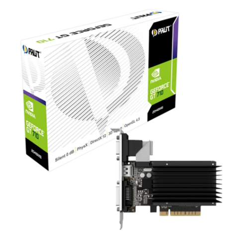 Tarjeta de Video PCIe DDR3 2GB PALIT NVIDIA GeForce GT710 VGA/DVI/HDMI Low Profile NEAT7100HD46-2080H (Heatsink)