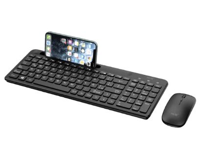 Combo Teclado Externo Wireless Compacto LATAM + Mouse 1600DPI, 2.4GHZ + BT 5.0, Batería 500MAH, USB-C, Color Negro, W1500 XUE®