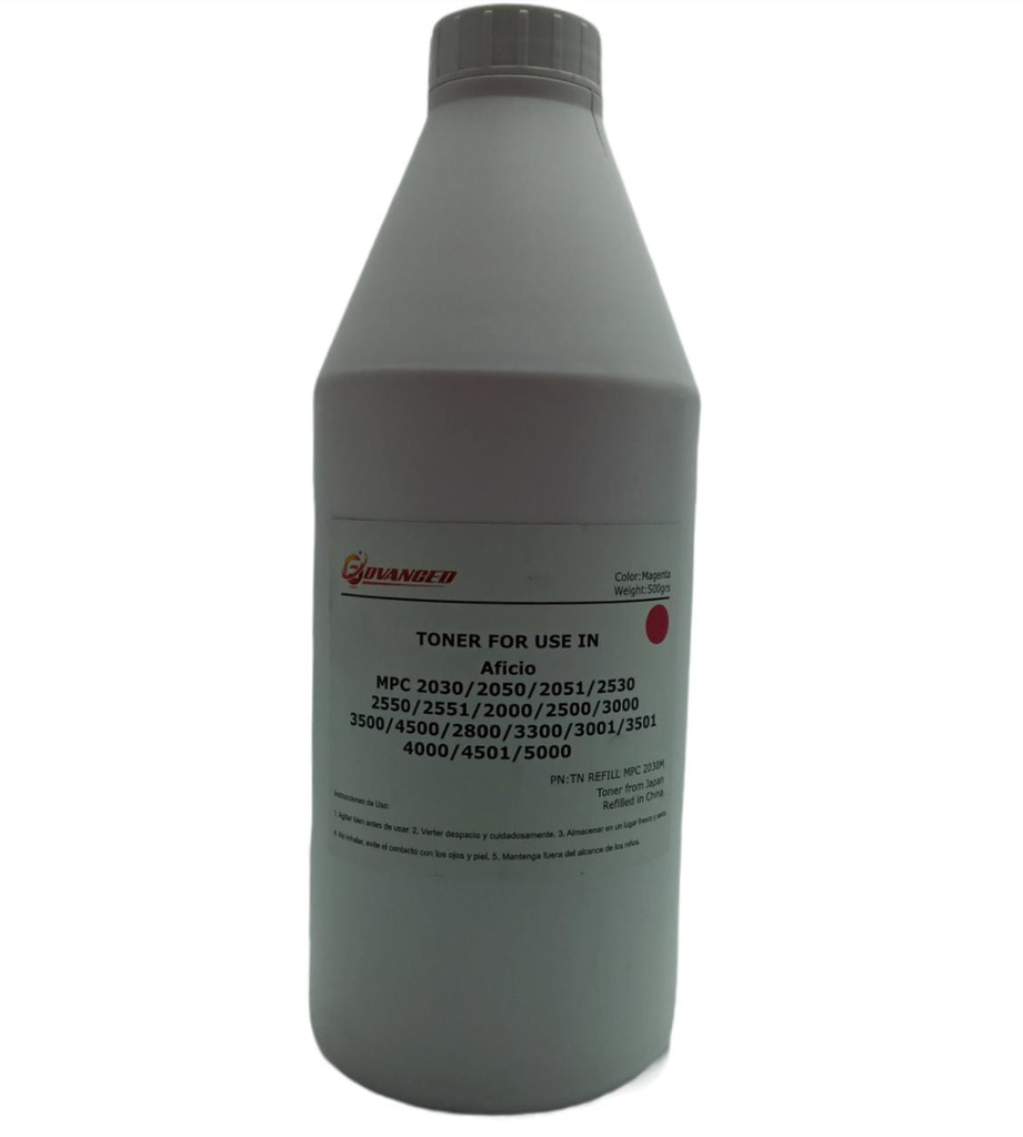 Recarga de Tóner Magenta 500G Genérico Ricoh MP C2000/MP C2030/MP C2050/MP C2051/MP C2500/MP C2551/MP C2800/MP C3000/MP C3300/MP C3500/MP C4000/MP C4500 ADV