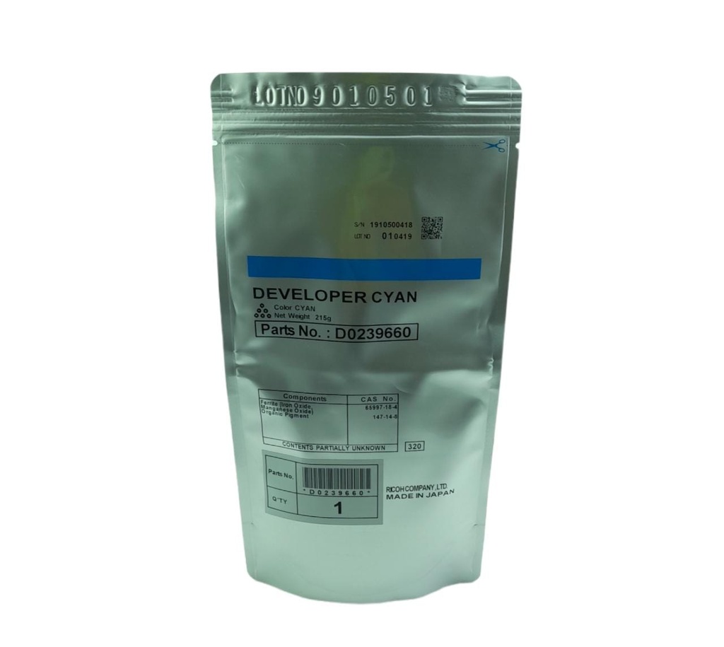 Revelador Cyan (215G.) Ricoh MP C2030/MP C2050/MP C2550/MP C2051/MP C2551/MP C2800/MP C3300/MP C4000SPF/MP C5000SPF