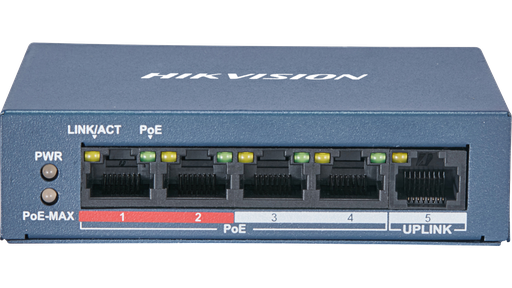 [DS-3E0105P-E/M] Switch Poe 4 Puertos/No Admiinistrable 10/100 MBPS Poe (HasTA 250M) + 1 Puerto Uplink 10/100 MBPS/ 35W