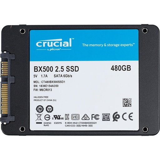 [CT480BX500SSD1] Disco de Estado Sólido Crucial BX500 480GB 3D NAND Sata 2.5"