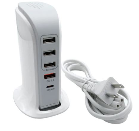 [CNV-CUX-0941] Cargador Multipuerto 3 x USB, 1 x USB QC, 1 x USB-C 20W, 35W