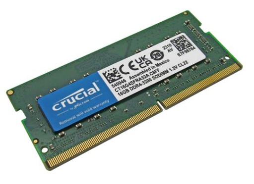 [RAM-LCR-0960] Memoria RAM para portátil DDR4 PC4-25600 16GB 3200MHZ CL22 1.2V Crucial