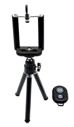 [ACC-TBX-0718] Trípode metálico de 18CM para webcam y celular 6.5&quot;, negro, con control remoto Bluetooth, marca XUE
