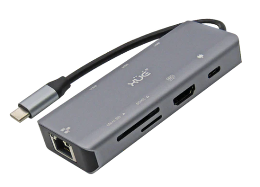 [CNV-HCX-1172] Docking Station XUE® 8-1 USB-C a GIGABIT ETHERNET+ HDMI 4K + PD 100W + 3*USB3.0 + LECTOR SD, XUE® GRIS