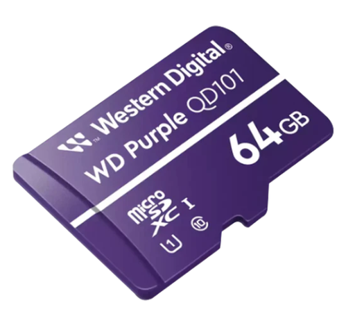 [MEM-SWD-1179] Memoria micro SD 64GB C10 U1 V10 R-W 100/60 Mbps WD Purple QD101 SURVIELLANCE WDD064G1P0C/64GB para cámaras IP y video vigilancia