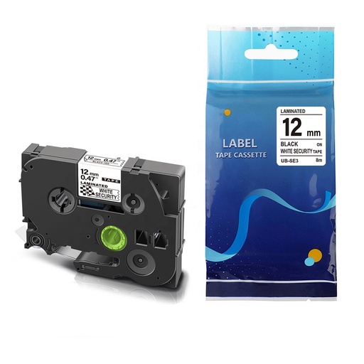 [CINSEG-TZCFA3] Cinta de Seguridad SE3 black and white para Brother PT H110 Genérico