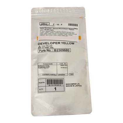 [B2309680] Revelador Amarillo (225G) Ricoh MP C300/MP C2500/MP C3000/MP C3500/MP C4500