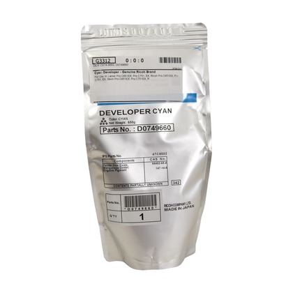 [D0749660] Revelador Cyan (650G.) Ricoh PRO C651EX/PRO C751EX