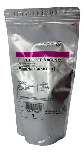 [D0749670] Revelador Magenta (650G.) Ricoh PRO C651EX/ C751/C751EX